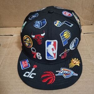 NBA New Era 59fifty Black All Over Team Logo Fitted Hat Men Size 7 5/8 NEW